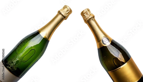 Obraz Sparkling champagne pair bottle and popping cork, isolated on transparent background