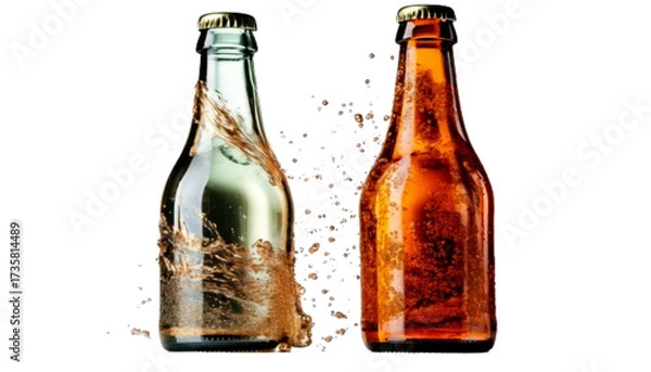 Obraz Champagne bottle with popping cork variations collection, isolated on transparent background