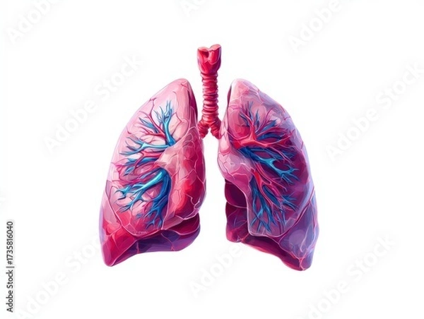 Fototapeta Detailed Illustration of Human Lungs with Vascular Structures in Vibrant Color Scheme for Medical Education Use