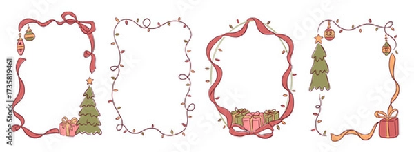 Fototapeta Collection of Holiday Christmas Hand drawn sketch Christmas light Frame or Border illustration template layout design