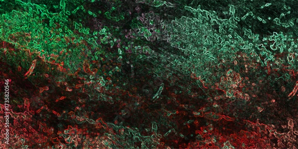 Fototapeta Abstract textured surface with vibrant green and red glowing outlines and dark background vector illustration