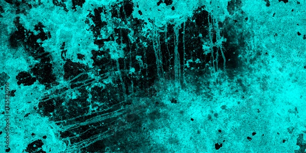 Fototapeta Dark Teal and Black Grungy Textured Surface with Dripping Stains and Rough Patches background grunge