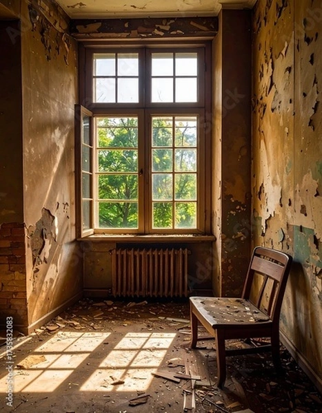 Obraz Sunlit room in a decaying building