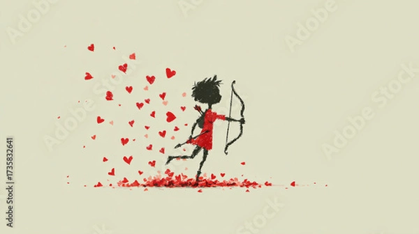 Fototapeta Minimalistic Abstract Cupid Silhouette with Hearts for Valentine's Day