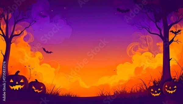 Obraz Halloween background with glowing orange smoke and purple mist in spooky atmosphere