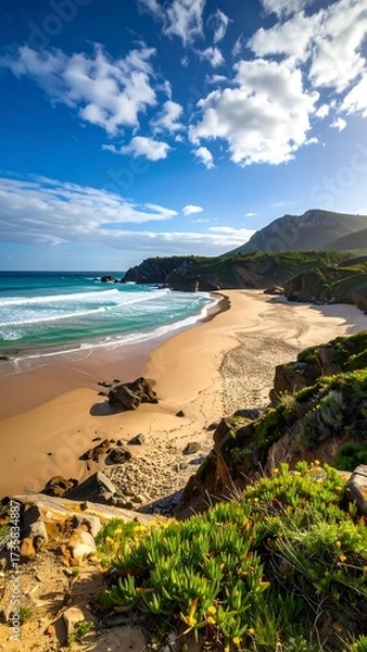 Obraz Sunny coastal view of a beach with waves