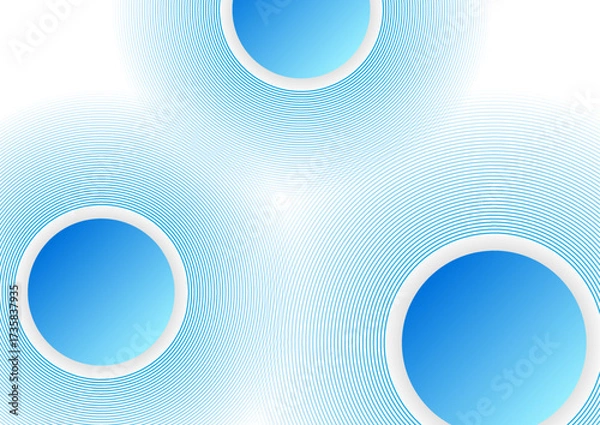 Fototapeta Blue and white minimal hi-tech geometric background with linear circles. Vector design