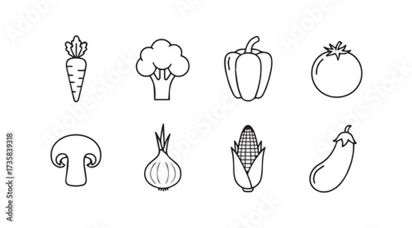 Fototapeta Vector art of vegetable line icon set