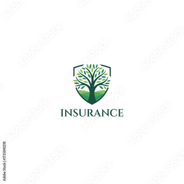 Fototapeta Insurance Logo Design with Green Tree and Shield, Eco Protection Business Symbol