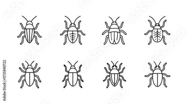 Fototapeta Vector art of beetle line icons set