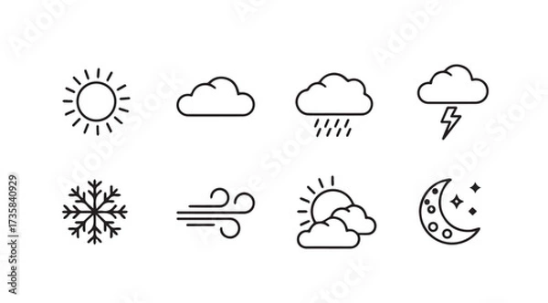 Fototapeta Vector art of weather line icons set