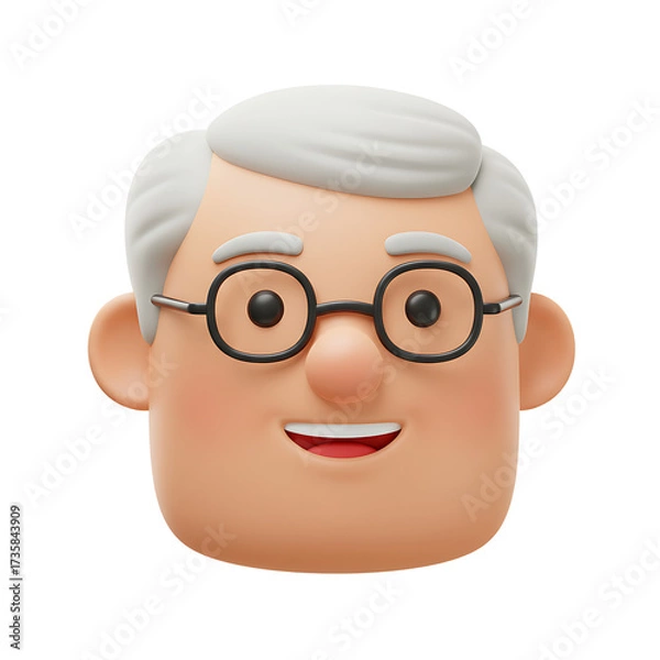 Fototapeta Cartoon Elder Man with Glasses Smiling on White Background