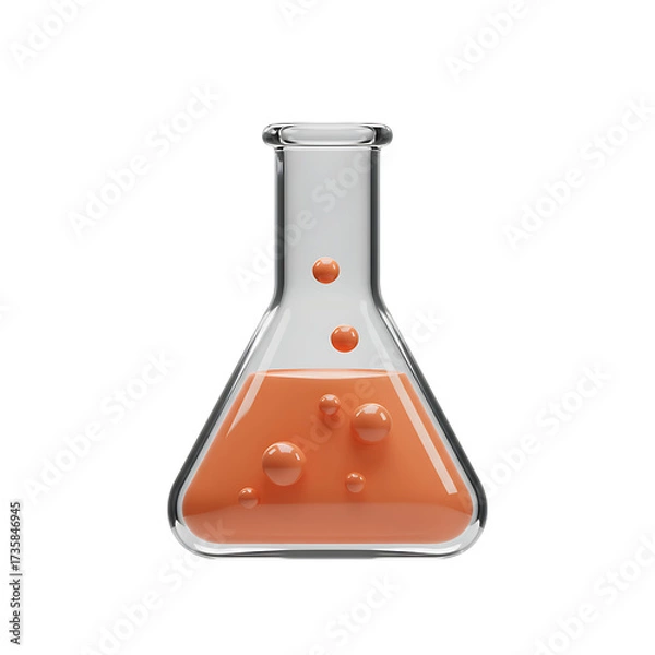 Fototapeta Glass Beaker with Orange Liquid and Spheres on White Background