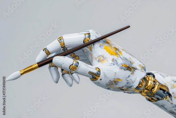 Fototapeta Ai robot hand holding paintbrush creating art