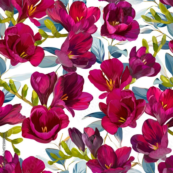 Fototapeta Pattern with summer and spring flowers. Vector floral pattern with bright flowers. For paper, fabric, packaging and interior design. 