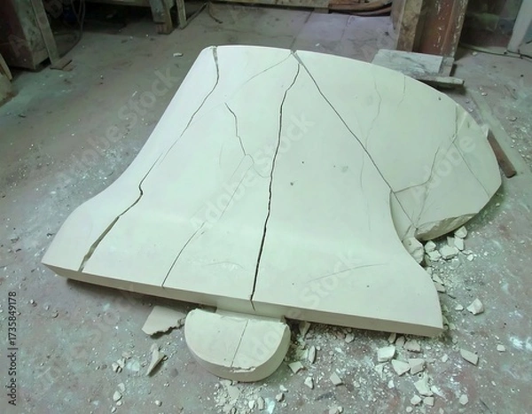 Obraz Broken clay bell model on workshop floor