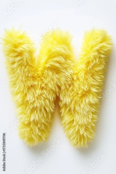 Fototapeta A vibrant yellow fluffy letter W stands out against a clean white background, adding a playful touch to any decor or craft project