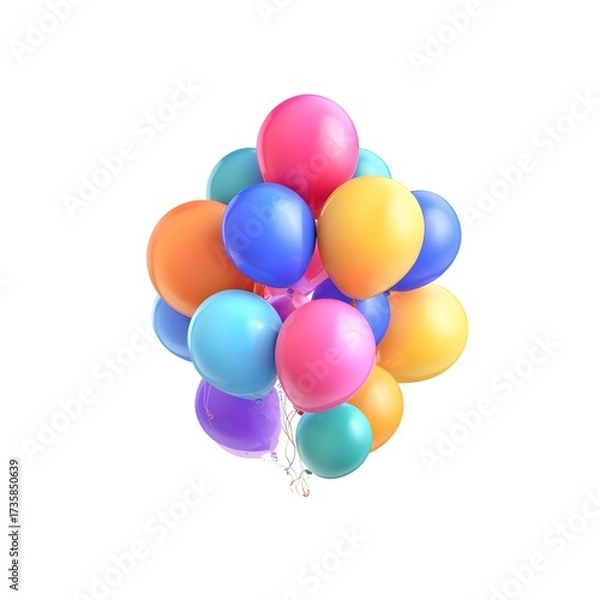 Fototapeta A vibrant cluster of colorful balloons floating against a clean white background