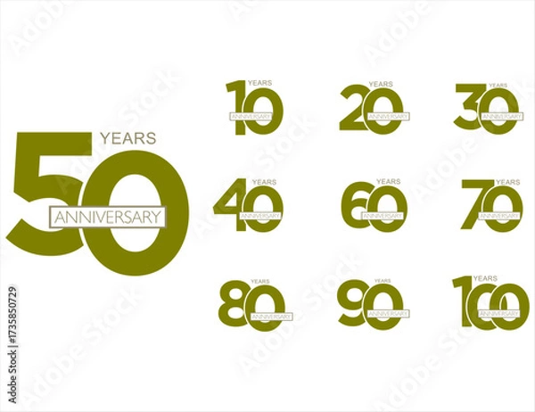 Obraz Set of Anniversary logotype design, Anniversary Logo golden laurel for celebration event, invitation, greeting, Infinity logo vector illustration, web template, flyer 