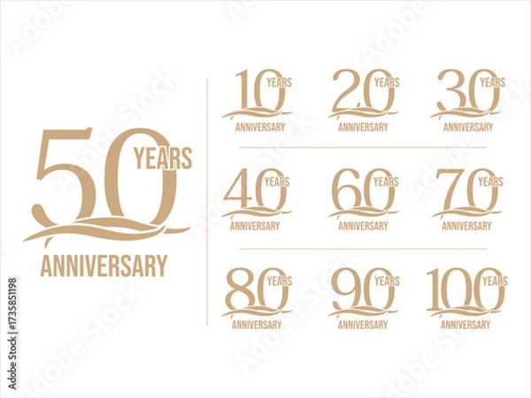 Obraz Set of Anniversary logotype design, Anniversary Logo golden laurel for celebration event, invitation, greeting, Infinity logo vector illustration, web template, flyer 