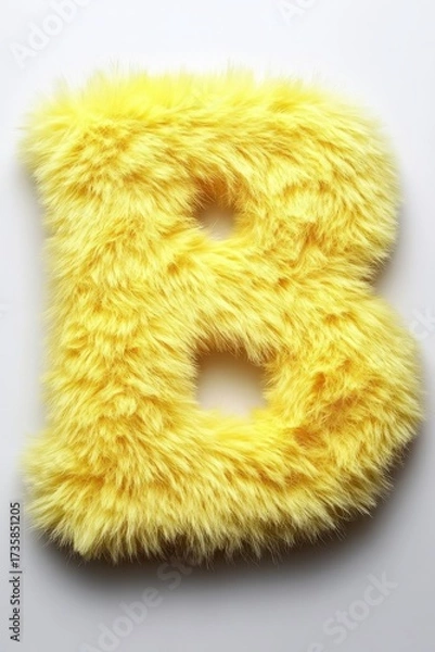 Fototapeta A vibrant yellow letter B made of soft fluffy material stands out against a clean white background, adding a touch of fun and color