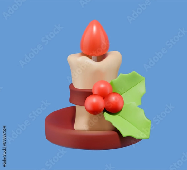 Fototapeta Candle with holly 3D vector icon