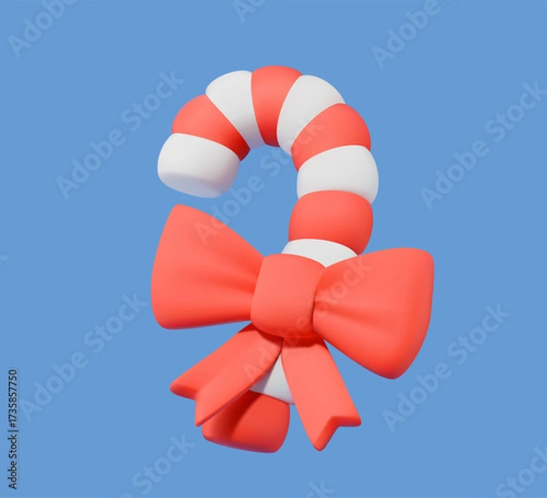 Fototapeta Candy cane with bow 3D vector icon