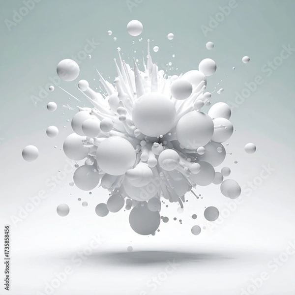Fototapeta Abstract white 3D spheres explode, radiating outwards