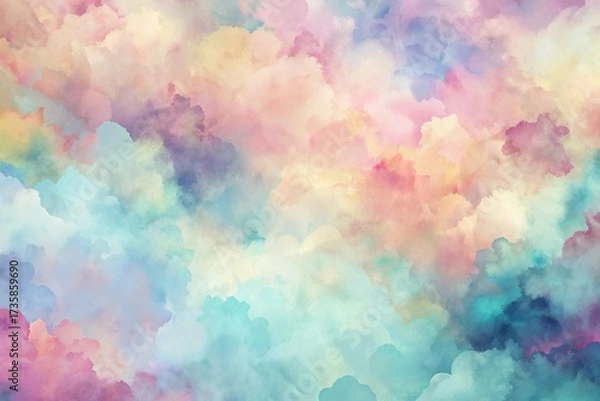 Fototapeta Dreamy Pastel Cloudscape Background Texture with Watercolor Effect and Colors