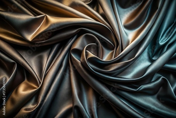 Fototapeta Elegant flowing silk fabric with a beautiful golden and turquoise sheen