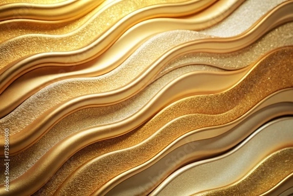 Fototapeta Elegant golden waves background texture with shiny glittering effect design