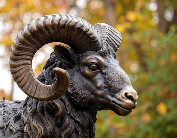 Obraz Bronze ram statue head close-up