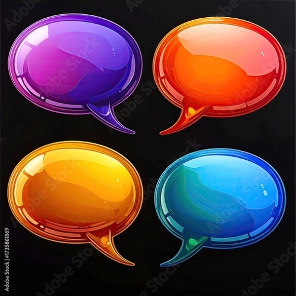Fototapeta Four glossy, colorful speech bubbles