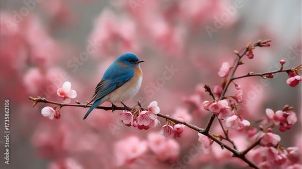 Obraz Little Bird Perching On Branch Sings In Spring