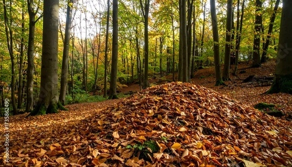 Fototapeta Autumn forest floor covered in fallen leaves