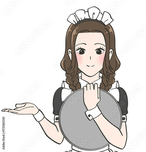 Obraz メイドカフェへ案内する女の子のイラスト