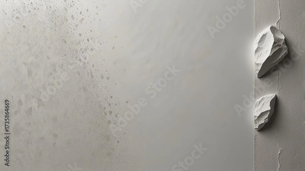 Fototapeta Two rough white stones against a textured grey background, minimal composition, abstract art, conceptual image, blank space for text