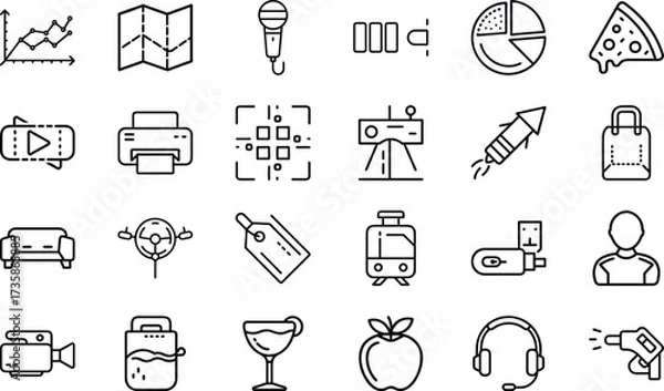 Fototapeta Minimal Line Icons – Business, Technology, Food, Travel, Communication, Shopping, Multimedia, Transport, Lifestyle, and Everyday Objects Vector Design Collection"