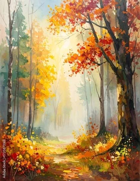 Fototapeta Autumn forest path in soft light (1)