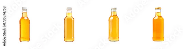 Fototapeta Amber liquid beverage bottle collection, studio isolation, vibrant golden hues, refreshing drink concept, graphic resource PNG set Transparent backround
