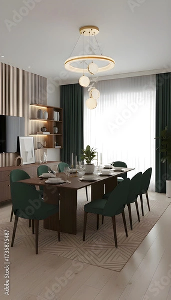 Obraz Elegant Dining Room with Dark Green Accents