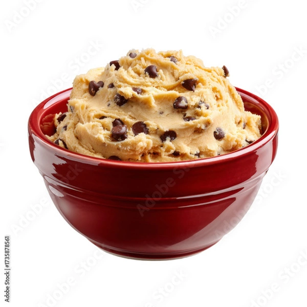 Fototapeta Delicious Chocolate Chip Cookie Dough in a Red Bowl, a Tempting Treat for Baking and Dessert Concepts PNG set Transparent backround