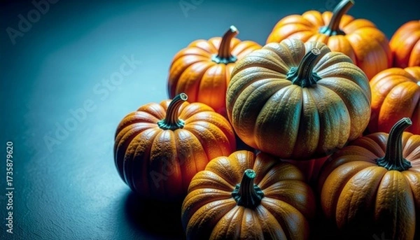 Fototapeta Closeup of the bright orange pumpkins ready to be carved for Halloween
