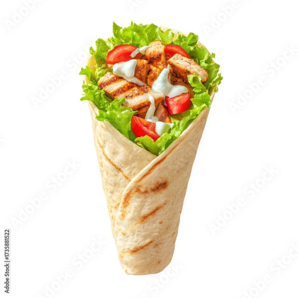 Fototapeta Fresh grilled chicken wrap with lettuce and tomato, a healthy and delicious meal PNG set Transparent background
