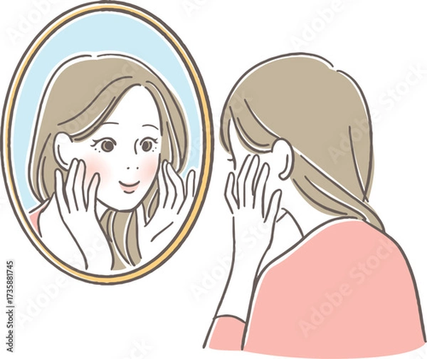 Fototapeta 鏡を見つめる女性