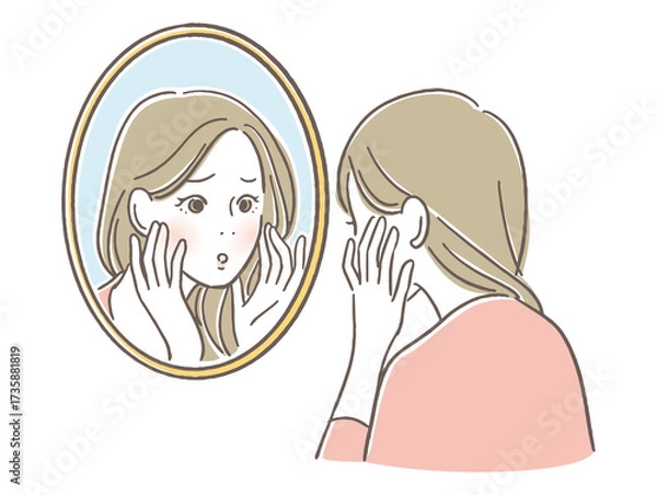 Fototapeta 鏡を見つめる女性