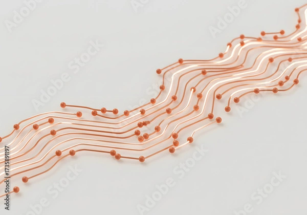 Fototapeta Abstract line pattern with copper wires on white background  