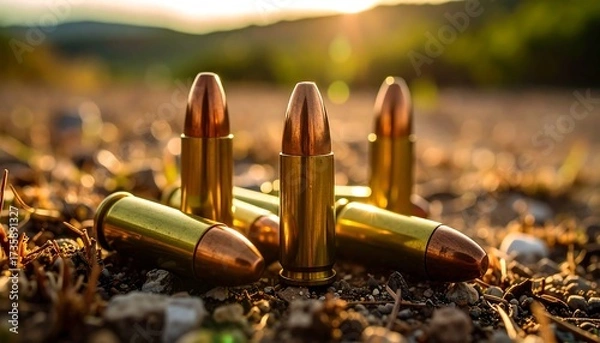 Obraz Bullets on the ground at sunset