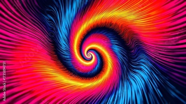 Fototapeta A vibrant, hypnotic spiral of colorful, hairy lines in a psychedelic vortex of pink, blue, and yellow, creating a dynamic abstract background.
