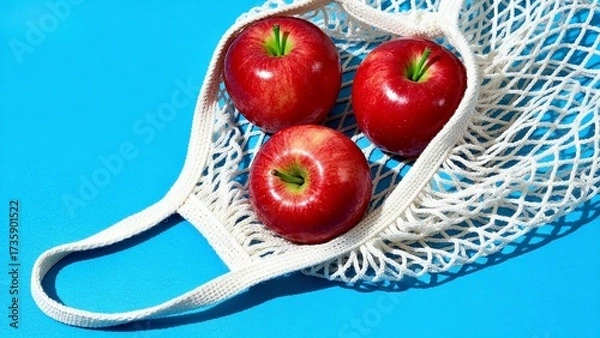 Fototapeta Fresh Apples in a Net Bag
